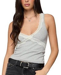 Edikted Oriana Contrast Lacey V Neck Top