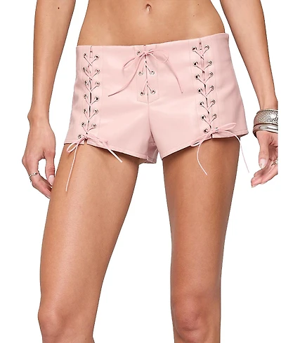 Edikted Elisha Lace Up Faux Leather Shorts