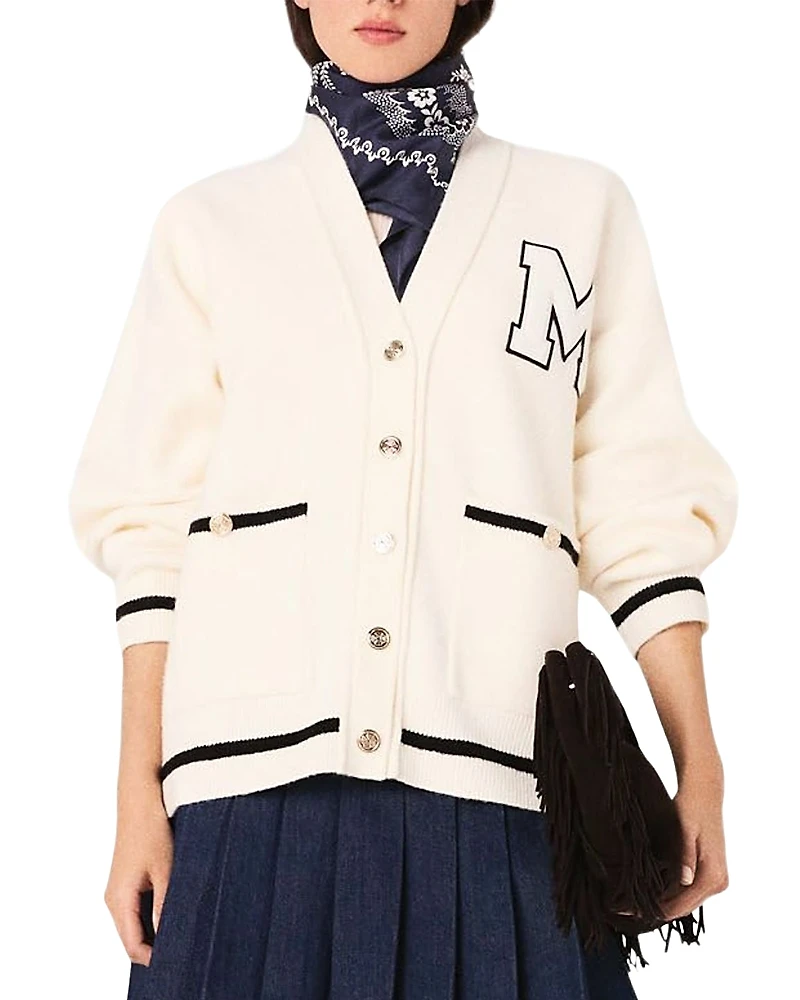 Maje Long Cardigan with Embroidery