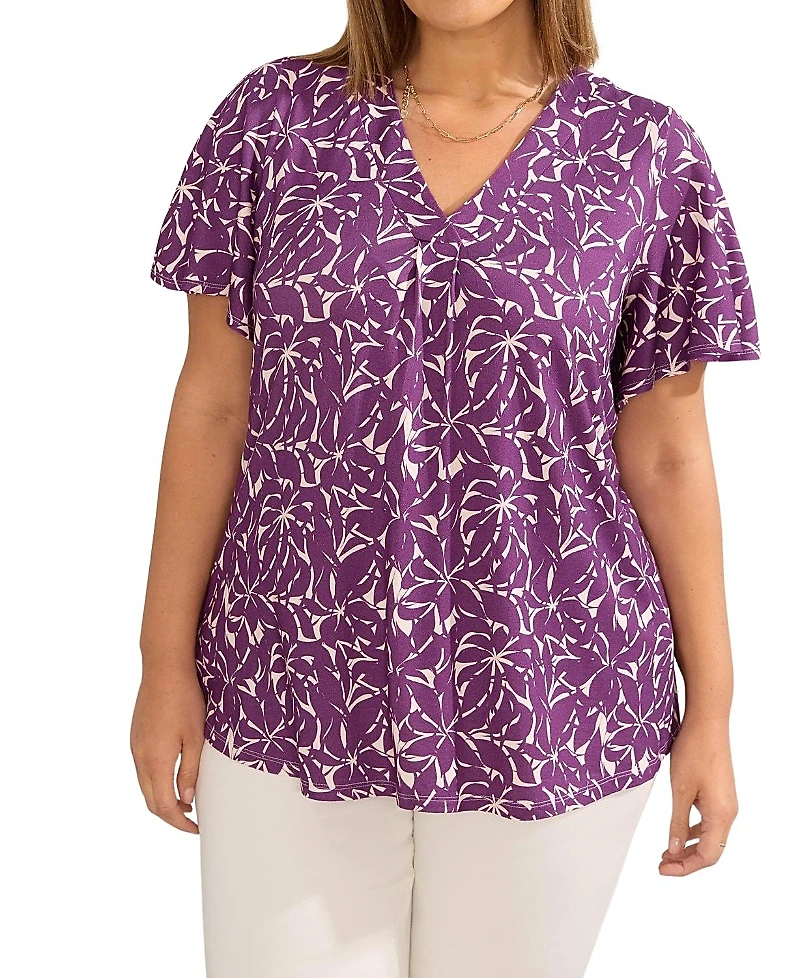 Live Unlimited Jersey Flutter Sleeve V-Neck T-Shirt