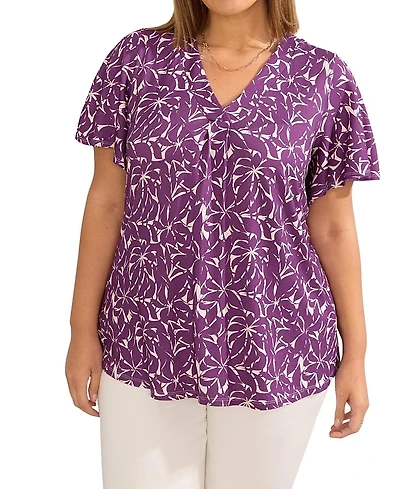 Live Unlimited Jersey Flutter Sleeve V-Neck T-Shirt