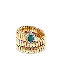 Alberto Milani 18K Yellow Gold Via Giardino Emerald & Diamond Tubogas Wrap Ring