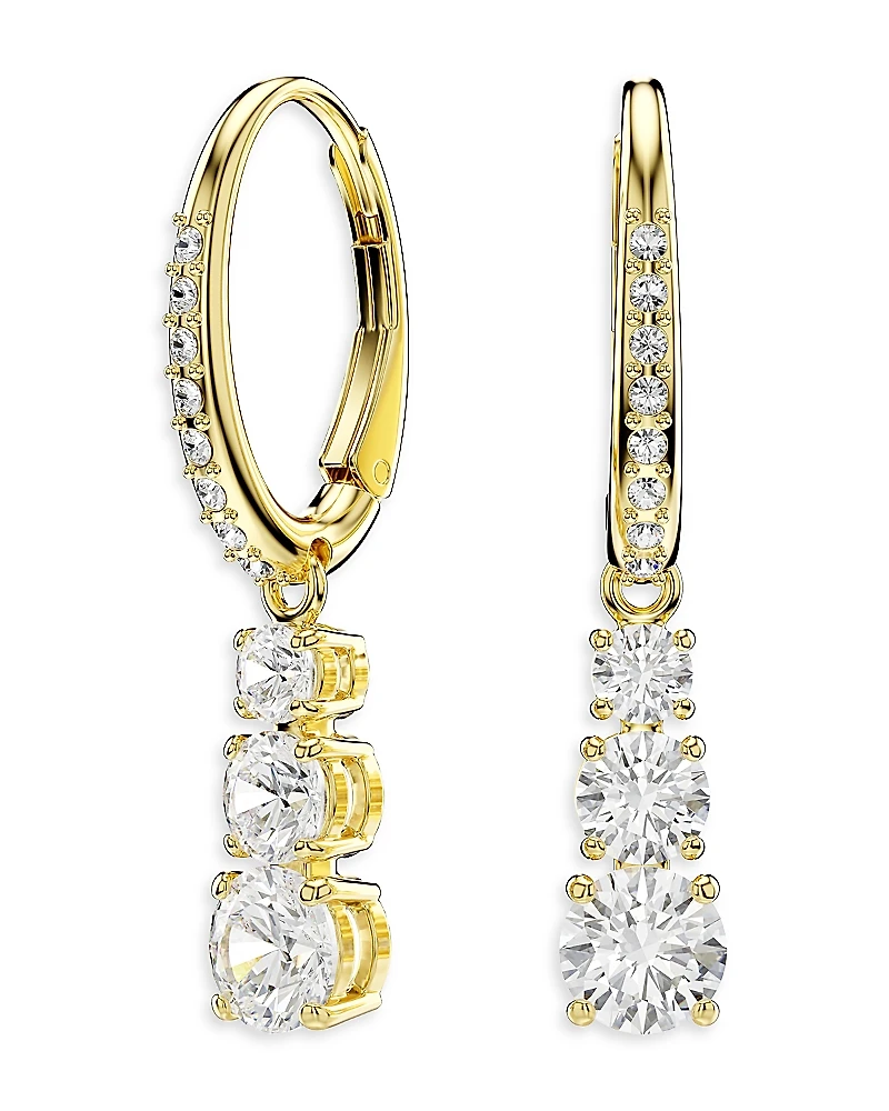 Swarovski Stilla Crystal Attract Three Stone Dangle Hoop Earrings