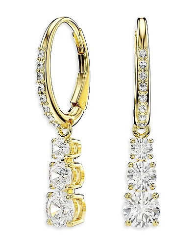 Swarovski Stilla Crystal Attract Three Stone Dangle Hoop Earrings