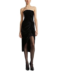 Bcbgmaxazria Strapless Velvet Ruffle Dress