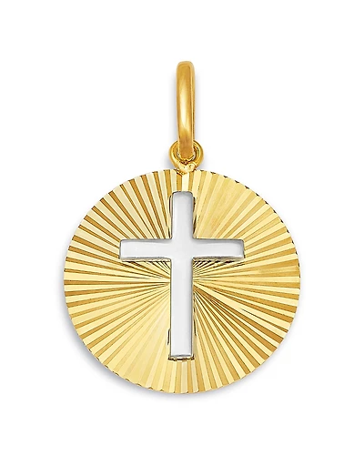 Bloomingdale's Fine Collection 14K Yellow Gold & White Gold Cross Disc Pendant