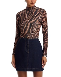 Aqua Animal Print Mesh Long Sleeve Top - Exclusive