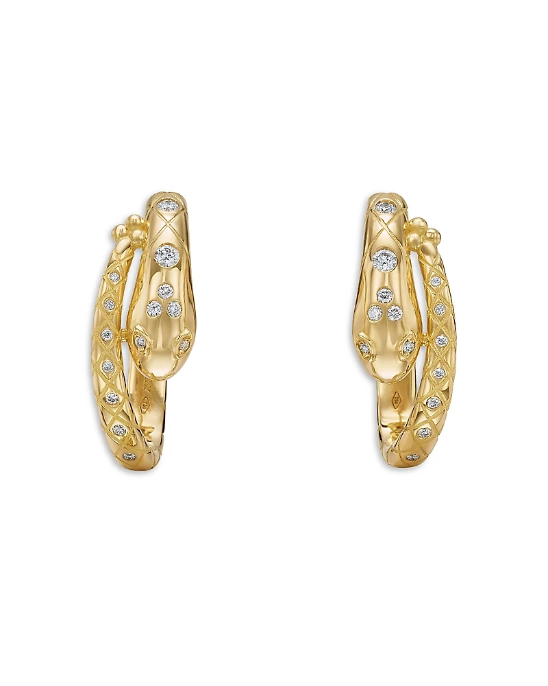 Temple. St. Clair 18K Yellow Gold Fj Diamond Delphi Serpent Small Hoop Earrings