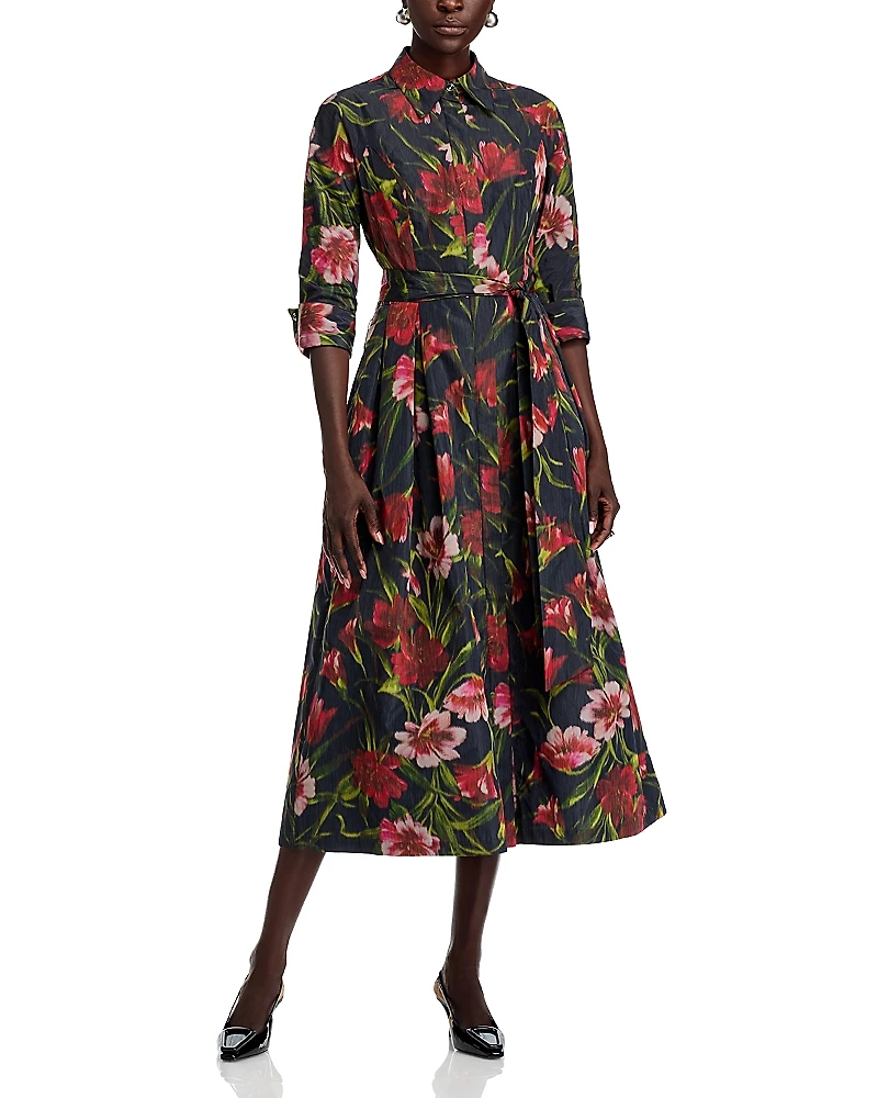 Teri Jon by Rickie Freeman Floral Faille Shirt Dress