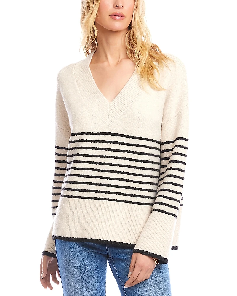 Karen Kane Striped V Neck Sweater