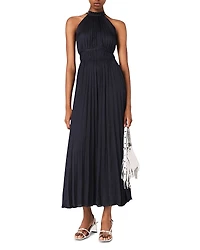 Maje Revilly Pleated Satin Maxi Dress
