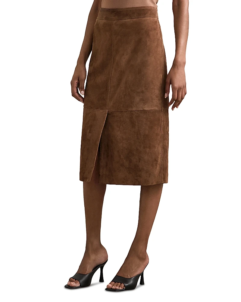 Reiss Miley Suede Midi Skirt