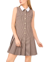 CeCe Houndstooth Print Pleated Skirt Dress