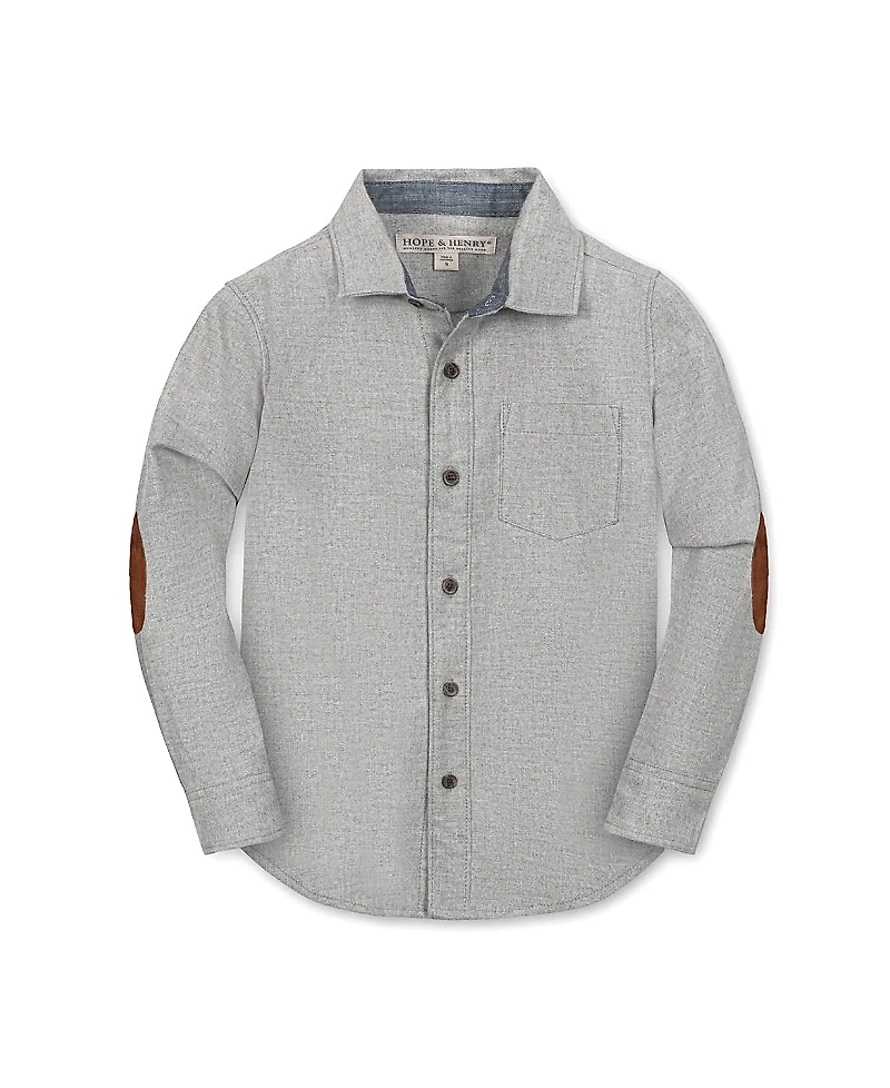 Hope & Henry Boys' Organic Long Sleeve Flannel Button Down Shirt with Elbow Patches - Little Kid, Big Kid