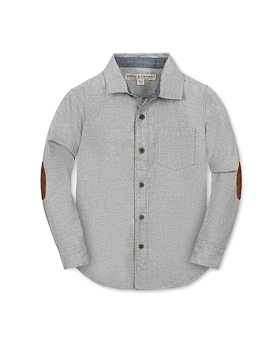 Hope & Henry Boys' Organic Long Sleeve Flannel Button Down Shirt with Elbow Patches - Little Kid, Big Kid