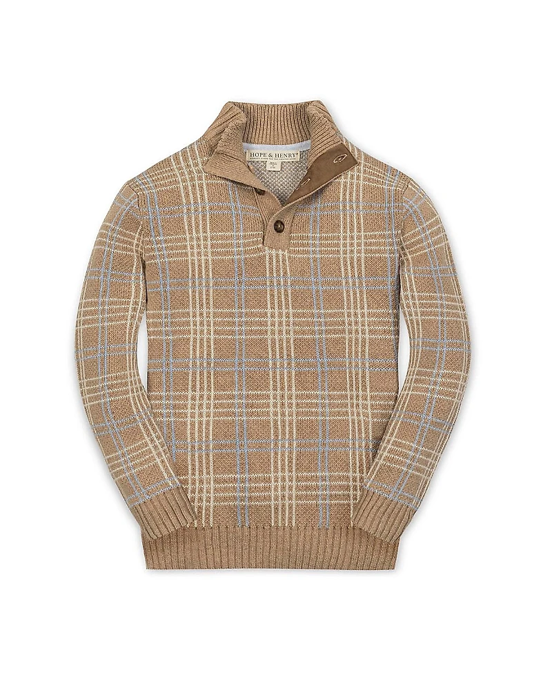 Hope & Henry Boys' Organic Mock Neck Intarsia Sweater - Little Kid, Big Kid