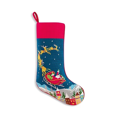 Peking Handicraft Santa and Reindeers Embroidered Stocking