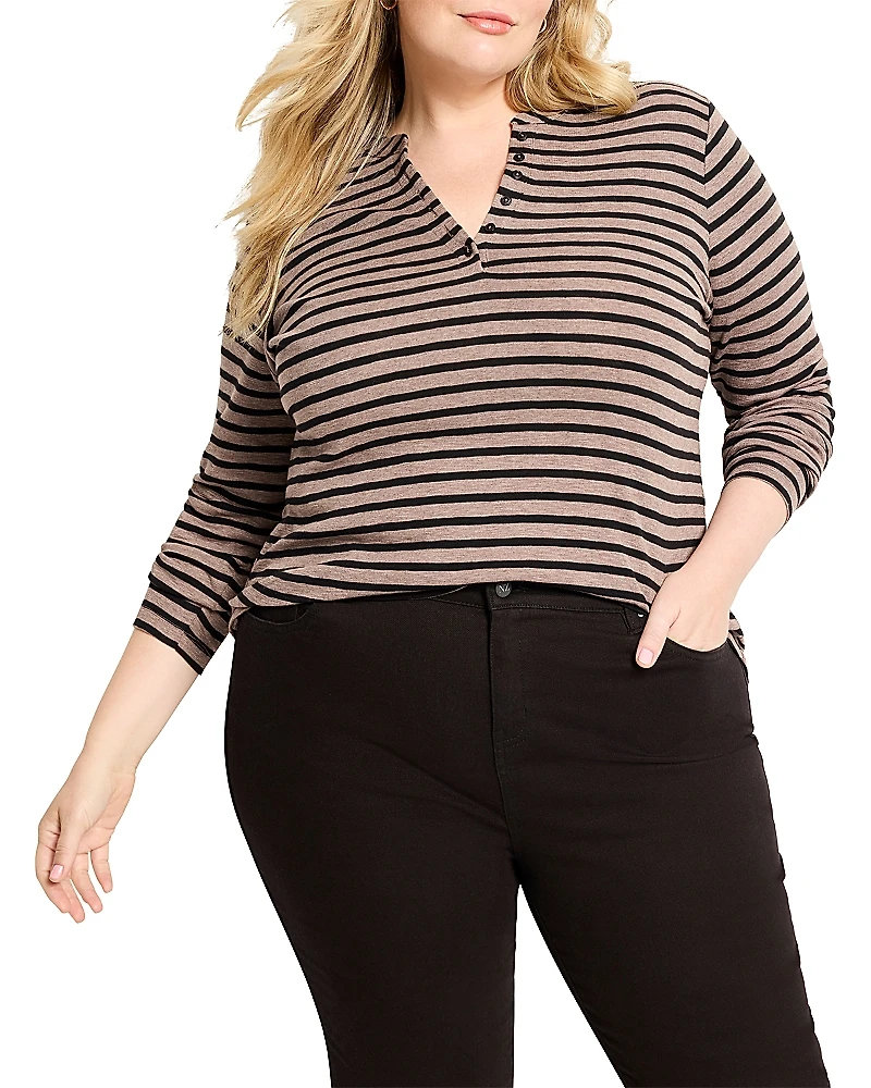 Nzt By Nic+Zoe Striped Long Sleeve Henley Tee