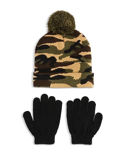 Capelli Boys' Camo Jacquard Knit Cuff Beanie & Gloves Set - Little Kid, Big Kid