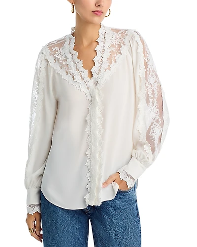 Kobi Halperin Miguel Lace Inset Silk Blouse