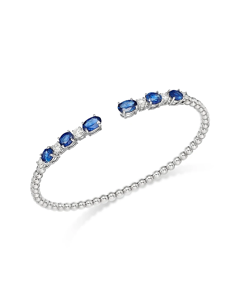 Bloomingdale's Fine Collection Blue Sapphire & Diamond Beaded Cuff Bangle Bracelet
