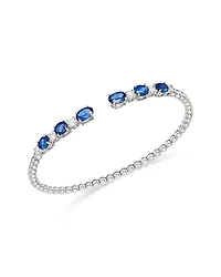 Bloomingdale's Fine Collection Blue Sapphire & Diamond Beaded Cuff Bangle Bracelet