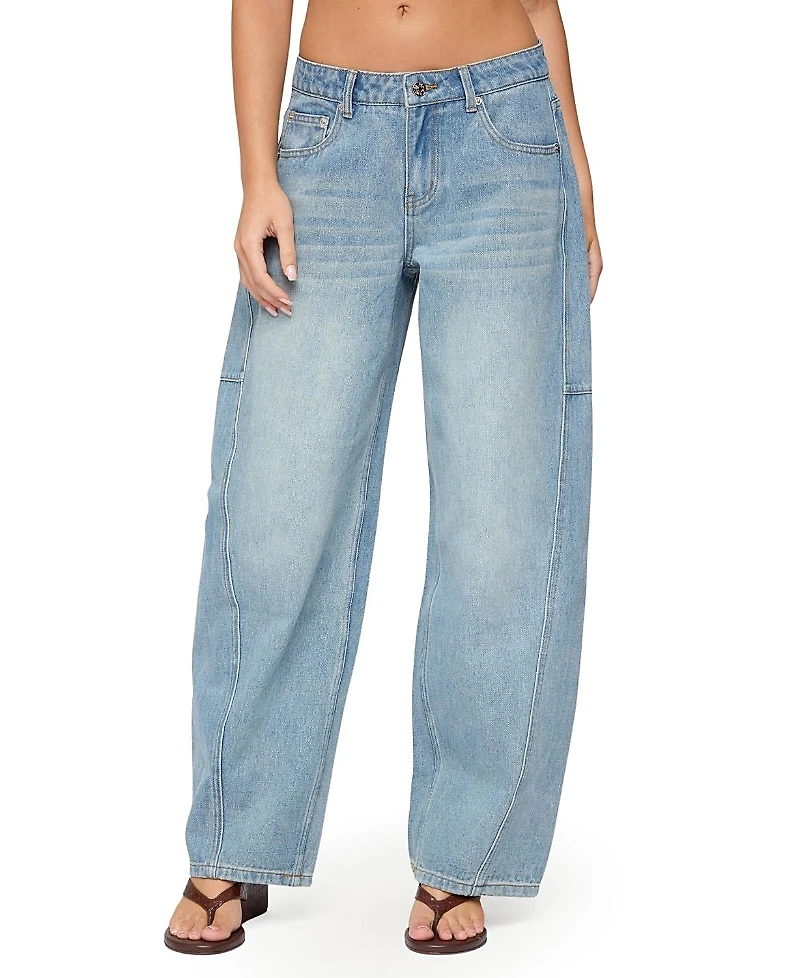 Edikted Korie Barrel Leg Low Rise Light Rinse Wash Jeans