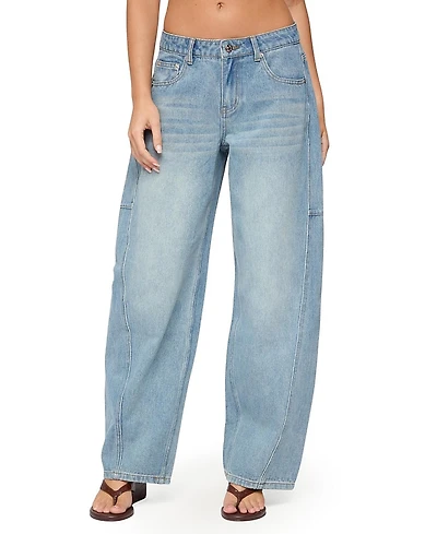Edikted Korie Barrel Leg Low Rise Light Rinse Wash Jeans