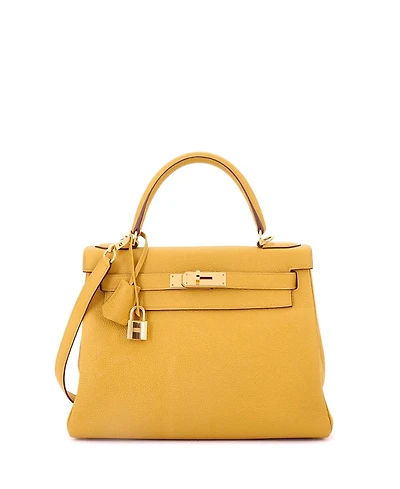 Pre-Owned Hermes Kelly 28 Handbag Yellow Togo with Gold Hardware