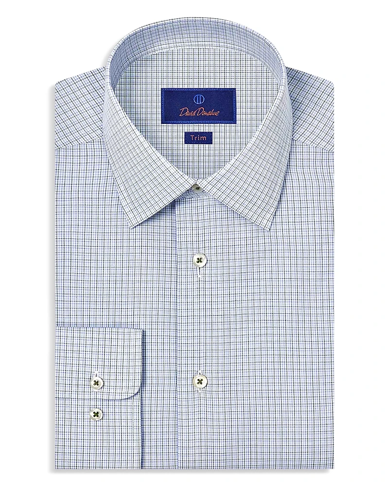 David Donahue Slim Fit Printed Poplin Dress Shirt