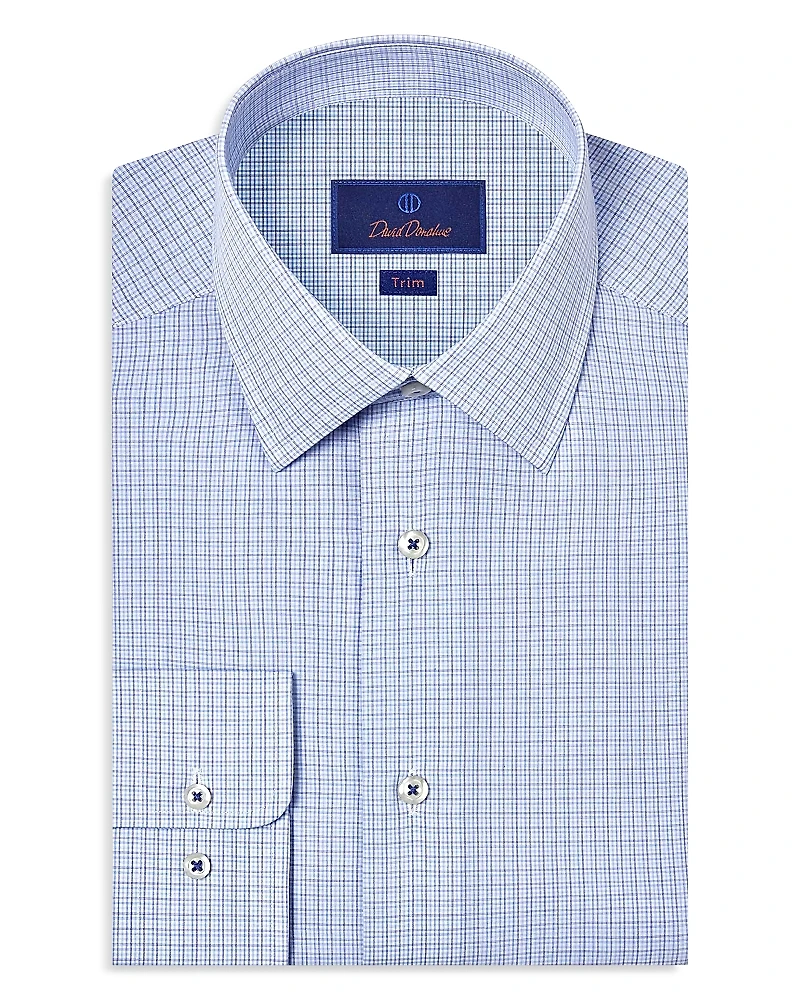 David Donahue Slim Fit Printed Poplin Dress Shirt