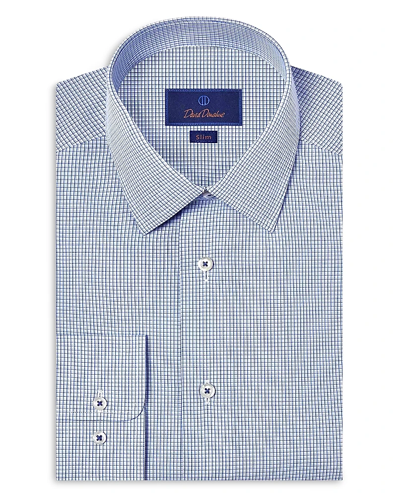 David Donahue Slim Fit Micro Print Poplin Dress Shirt