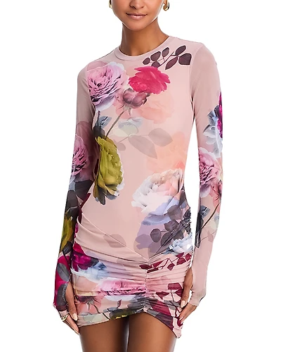 Afrm Mirza Long Sleeve Ruched Skirt Mini Dress