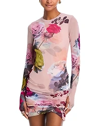 Afrm Mirza Long Sleeve Ruched Skirt Mini Dress