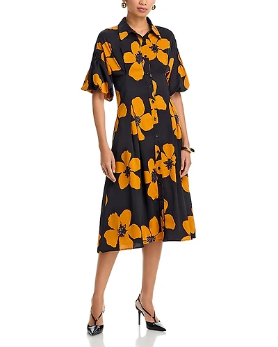 Gracia Button-Down Puff Sleeve Midi Dress