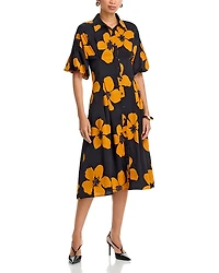 Gracia Button-Down Puff Sleeve Midi Dress