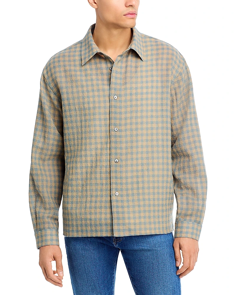 Frame Light Wool Plaid Button Down Shirt