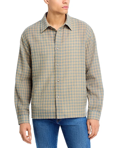 Frame Light Wool Plaid Button Down Shirt