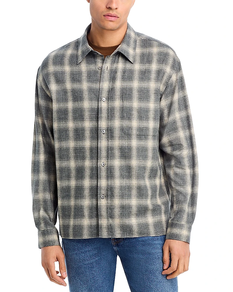 Frame Cotton Straight Hem Plaid Button Down Shirt