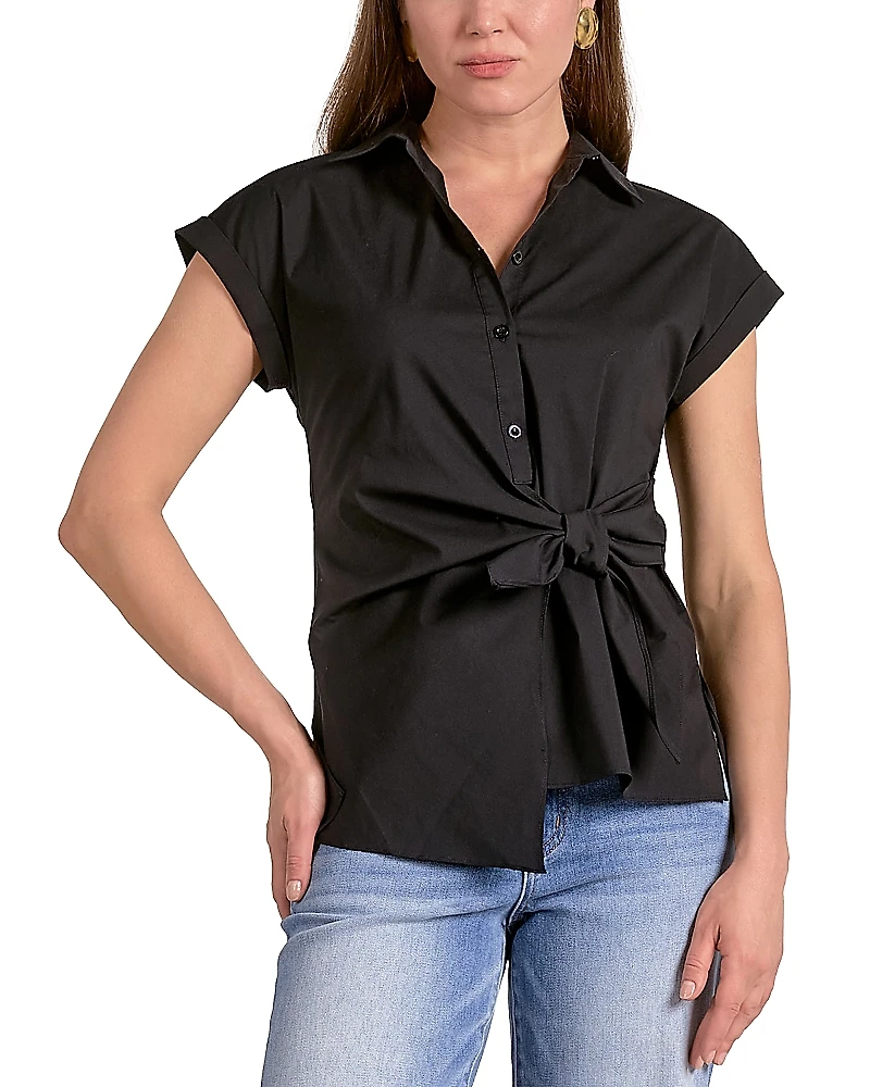 Elan Button Down Tie Waist Shirt