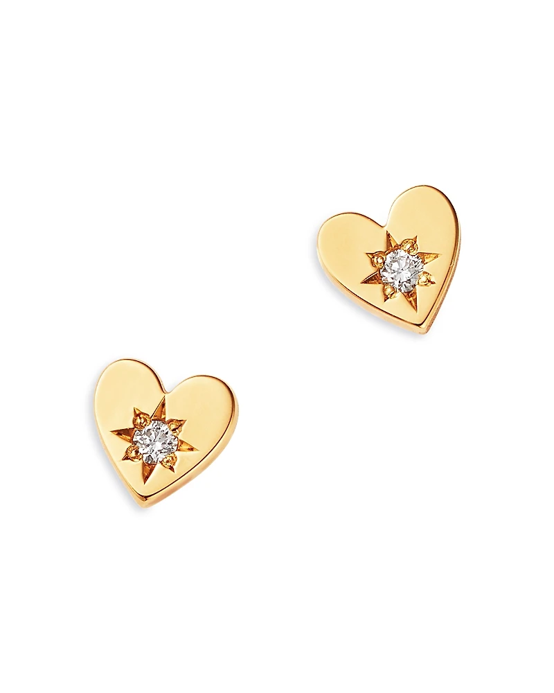 Zoe Chicco 14K Yellow Gold Itty Bitty Symbols Diamond Accented Heart Stud Earrings