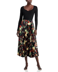 Elie Tahari The Mave Mixed Media Midi Dress