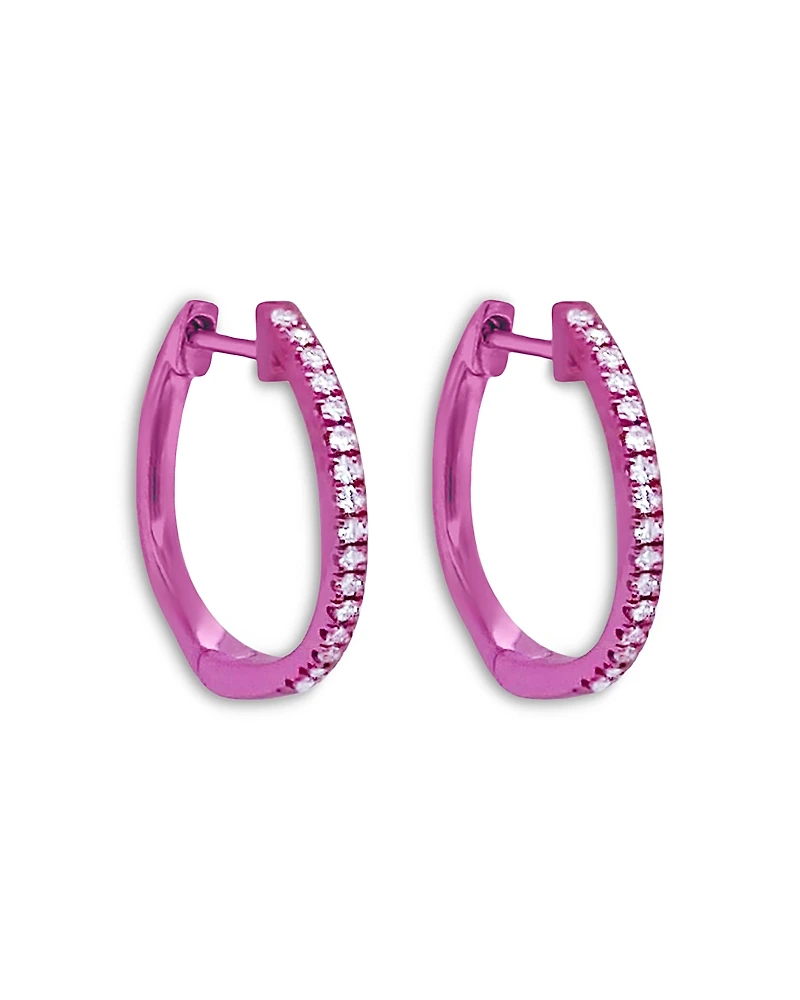 Meira T Pink Rhodium Plated Silver Diamond Small Hoop Earring