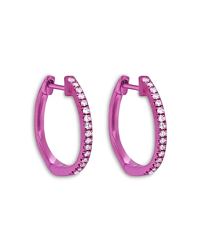 Meira T Pink Rhodium Plated Silver Diamond Small Hoop Earring