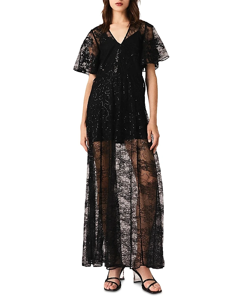 Maje Sequin Lace Maxi Dress