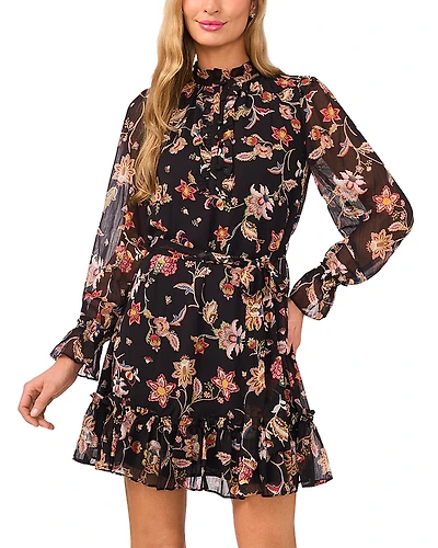 CeCe Long Sleeve Tie Waist Mini Dress