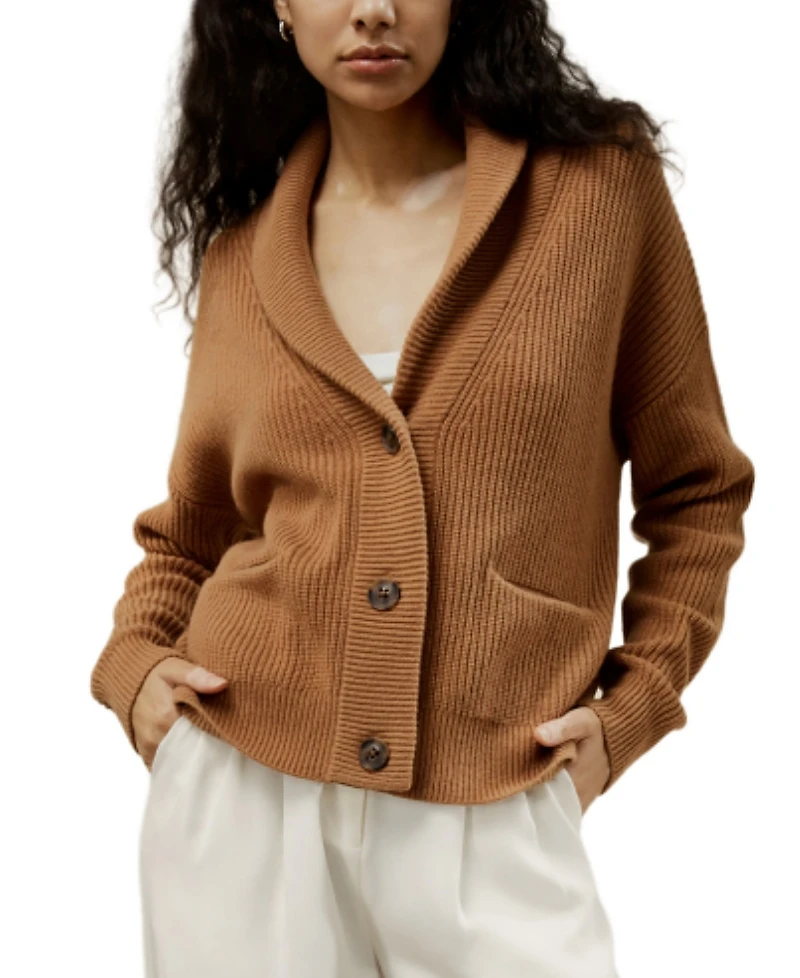 Lilysilk Wool-Cashmere Blend Shawl Collar Cardigan