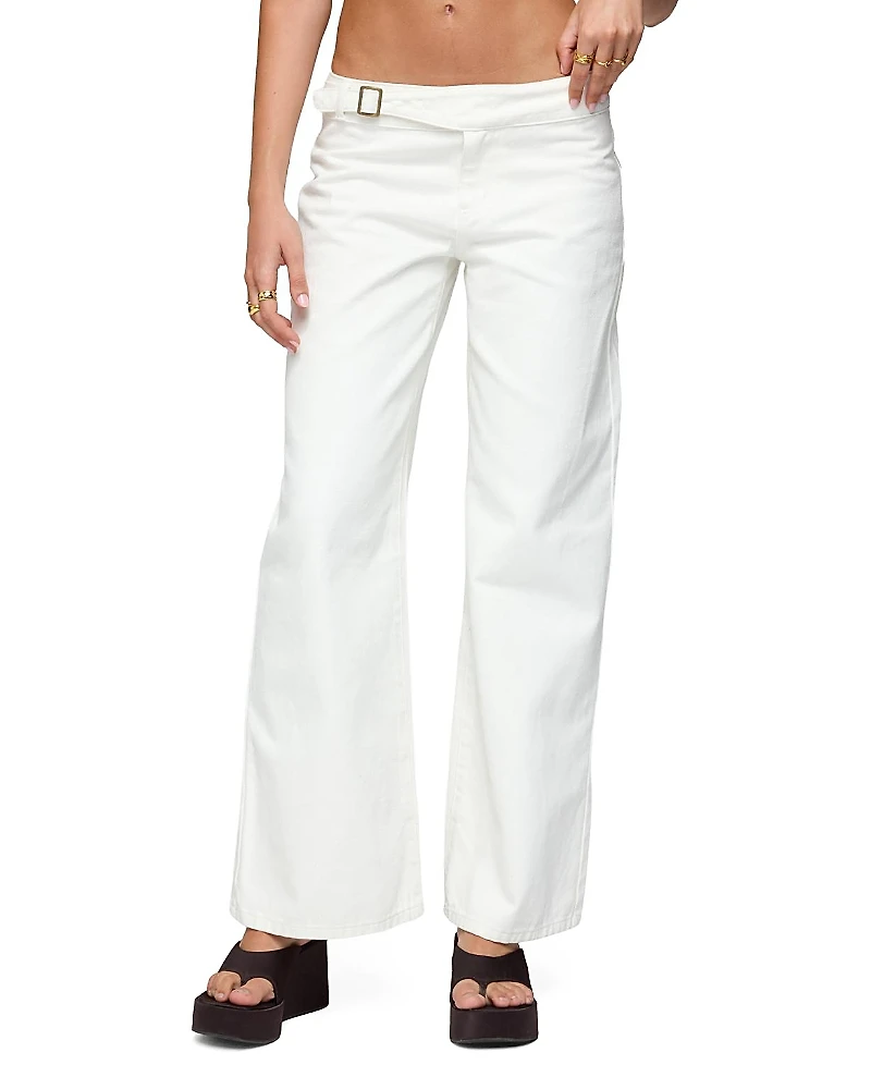 Edikted Buckle Low Rise Straight Leg Pants