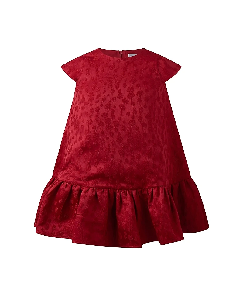 Rachel Riley Girls' Red Petal Damask Drop Hem Dress - Little Kid, Big Kid