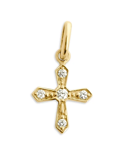 Gigi Clozeau 18K Yellow Gold Madone Croix Diamond Vintage Look Cross Pendant